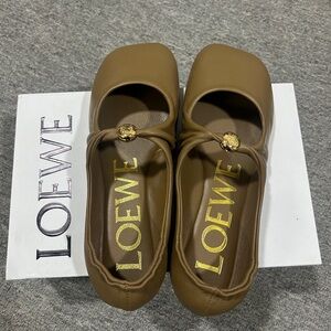 Loewe Tan Leather Flats with Gold Detail
